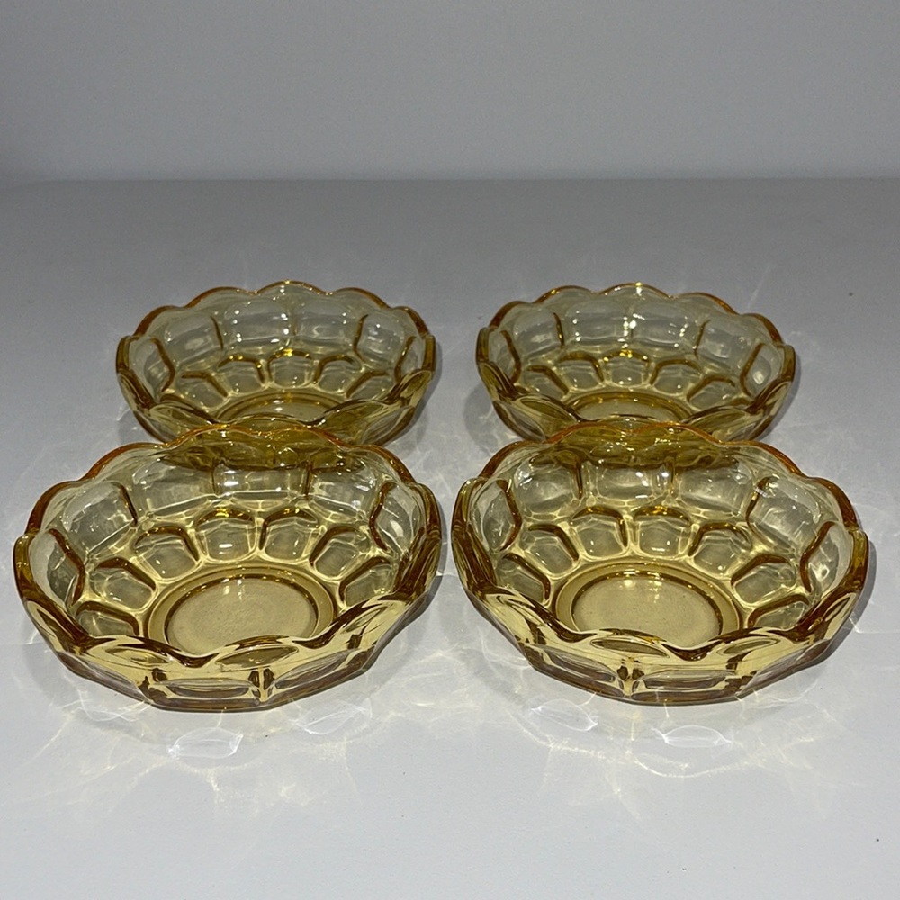 Vintage Amber Glass Dessert Bowls MCM Honey Gold Berry Fruit Cup Mid Century Lot